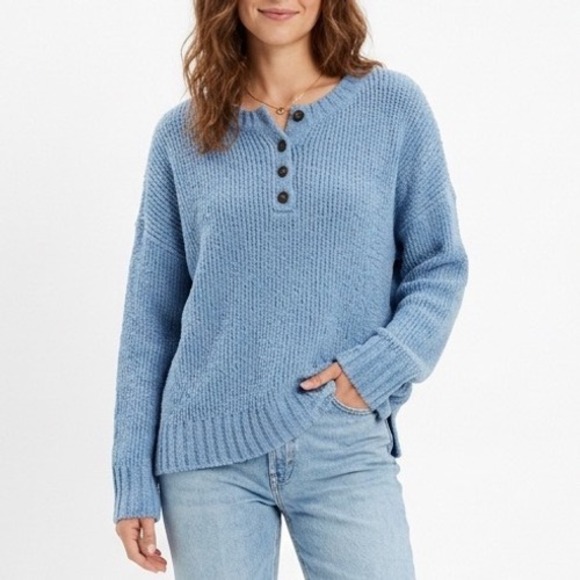 American Eagle Outfitters Sweaters - American Eagle Outfitters Jeggings Fit Sweater Women L Blue Henley Neck Pullover